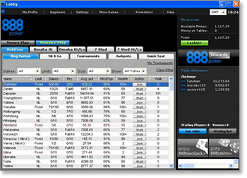 888 Poker PC Desktop Lobby