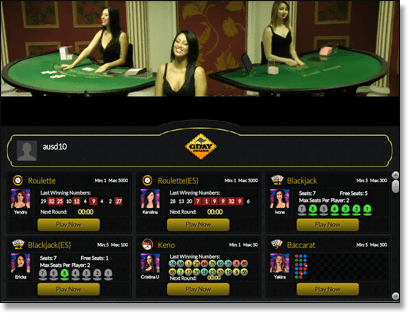 Live Dealer Lobby at Gday Casino