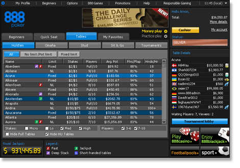 888 Poker Lobby