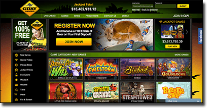 G'Day Casino new site interface