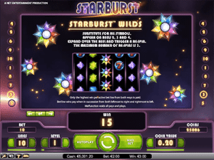 paytable of netents starburst