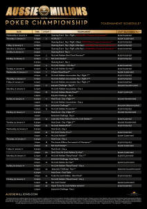 Aussie Millions Schedule 2017