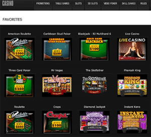 Casino sector at BetOnline