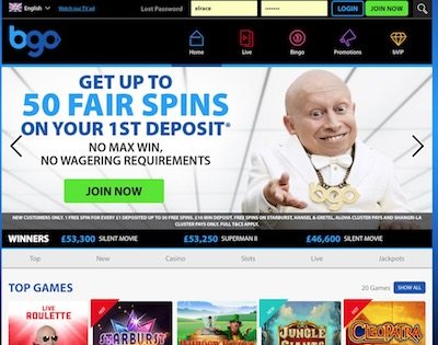 BGO casino homepage for Australians