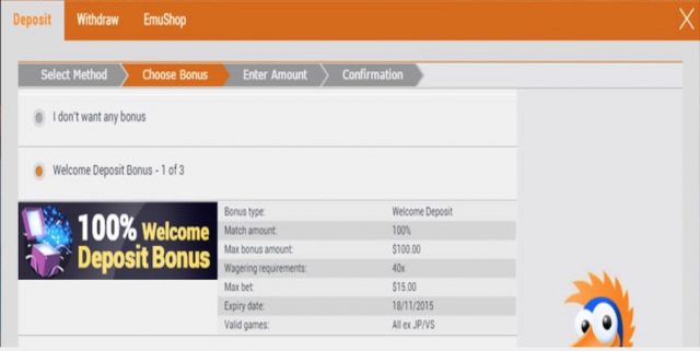 Emu Casino bonus process